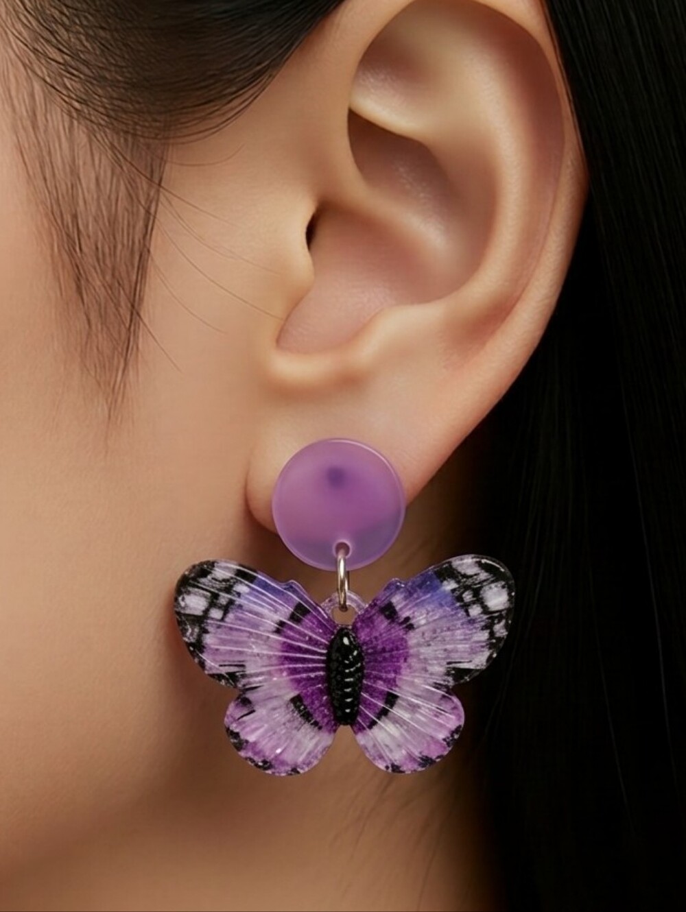 Purple Butterfly Dangle Earrings Lavender Acrylic Fairycore Statement Jewelry